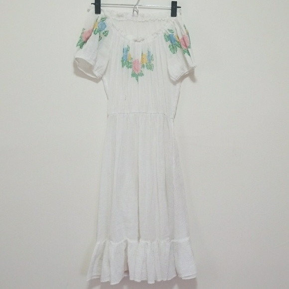 Vintage Linen Off-The-shoulder Ruffle Dress - Picture 1 of 3